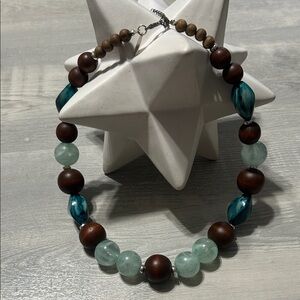 NY Wood Bead Necklace 18-20" Boho Aqua Teal